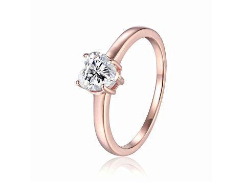 Heart Shape Moissanite 14K Rose Gold Over Sterling Silver Solitaire Ring, 0.80ct