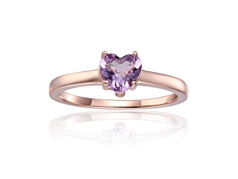 Heart Shape Amethyst 14K Rose Gold Over Sterling Silver Solitaire Ring, 0.85ct