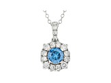 Blue And White Lab-Grown Diamond 14K White Gold Halo Pendant With Cable Chain 1.00ctw