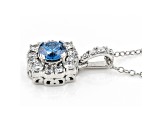 Blue And White Lab-Grown Diamond 14K White Gold Halo Pendant With Cable Chain 1.00ctw