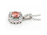 Pink And White Lab-Grown Diamond 14K White Gold Halo Pendant With Cable Chain 1.00ctw
