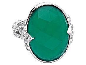 Judith Ripka 12.50ct Chalcedony & 1.75ctw Bella Luce® Rhodium Over Sterling Silver Cocktail Ring