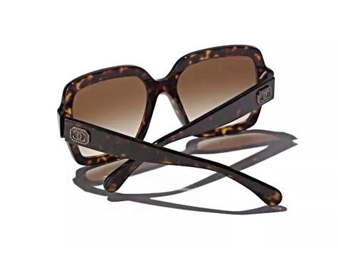 Chanel Dark Havana Square Frames with "CC" Accent/Brown Gradient Lens Sunglasses