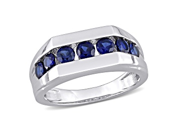 Picture of Lab Created Blue Sapphire Sterling Silver Unisex Ring 1.25ctw