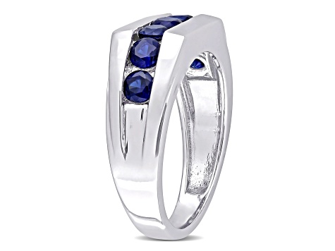 Lab Created Blue Sapphire Sterling Silver Unisex Ring 1.25