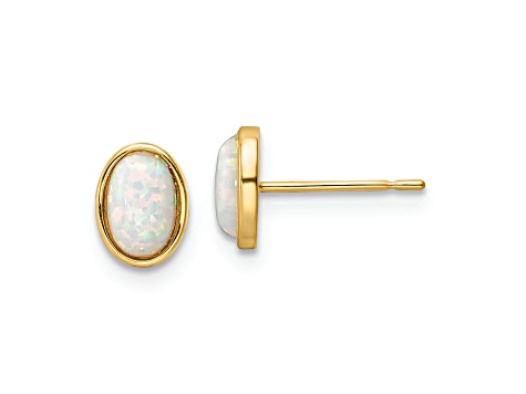 14K Yellow Gold Lab Created Opal Post Earrings