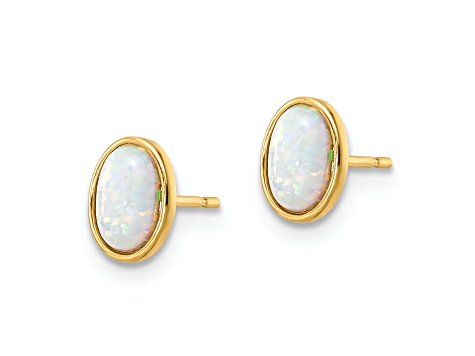 14K Yellow Gold Lab Created Opal Post Earrings