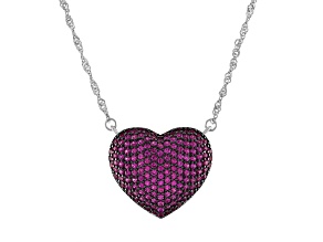 Sterling Silver Lab Created Ruby Heart Necklace 1.5ctw