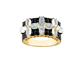 Opal and Black Spinel 14K Yellow Gold Plated Silver Ring 2.78ctw