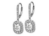 Rhodium Over Sterling Silver Emerald-cut Cubic Zirconia Halo Dangle Leverback Earrings