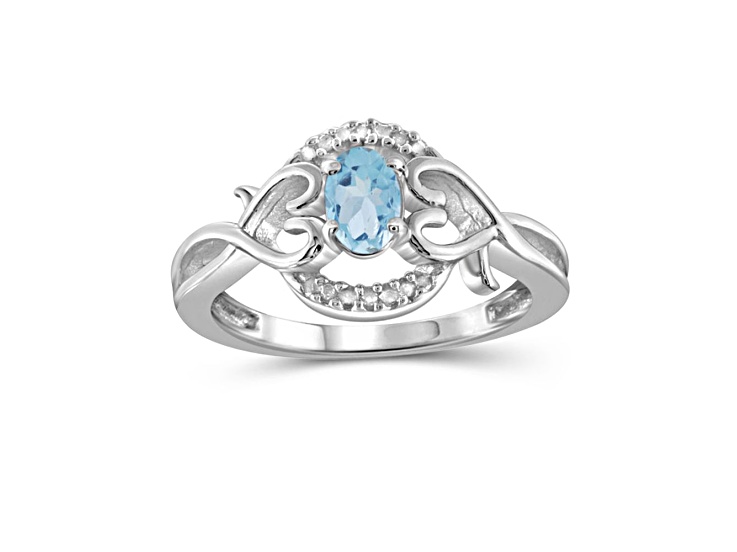 Sky Blue Topaz Ring With White Diamond Sterling Silver Ring 0.56ct