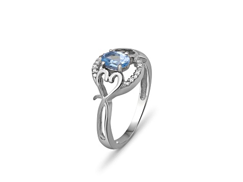 Sky Blue Topaz Ring With White Diamond Sterling Silver Ring 0.56ct