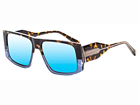 Elton John LUCKY STAR 1 Square Tortoise Frame / Blue Mirrored Lenses Sunglasses