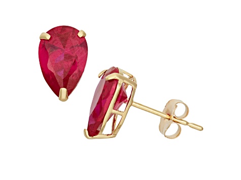 Pear Lab Created Red Ruby 10K Yellow Gold Earrings 2.80ctw