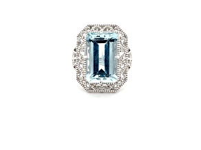 Rectangular Octagonal Aquamarine Rhodium Over Sterling Silver Ring 9.10ctw