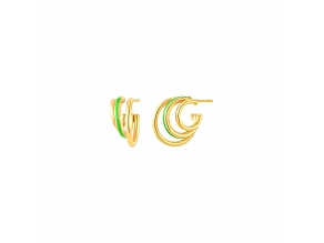 14K Yellow Gold Over Sterling Silver Enamel Triple Hoop Earrings in Neon Green