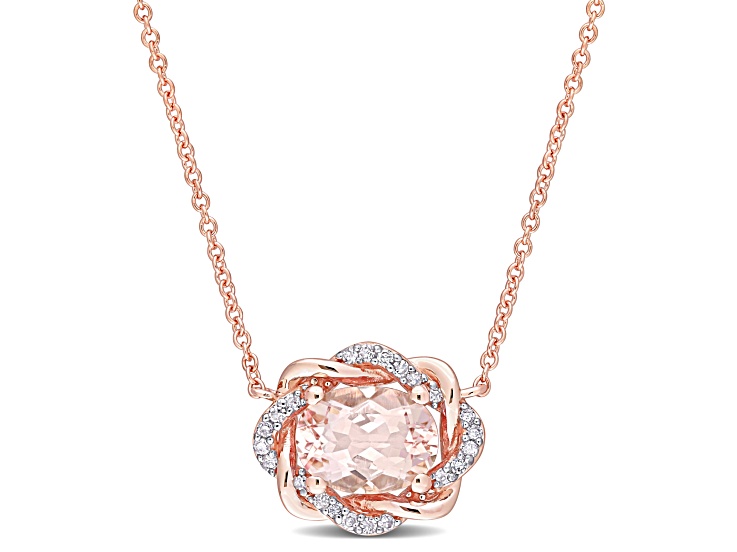 1.14ctw Morganite And 0.10ctw Diamond 10k Rose Gold Necklace