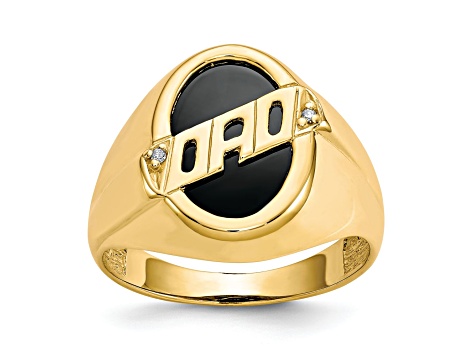 14K Yellow Gold Men's Diamond and Black Onyx DAD Ring