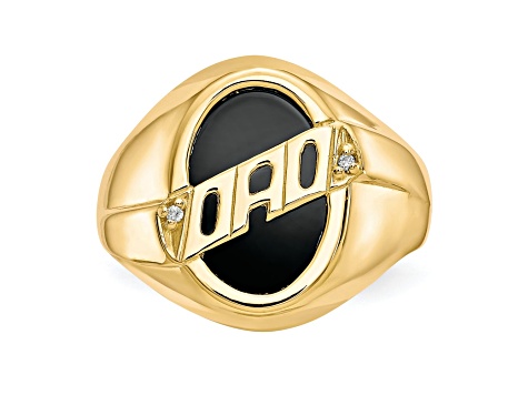 14K Yellow Gold Men's Diamond and Black Onyx DAD Ring