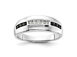 Rhodium Over 14K White Gold White and Black Diamond Men's Ring 0.25ctw