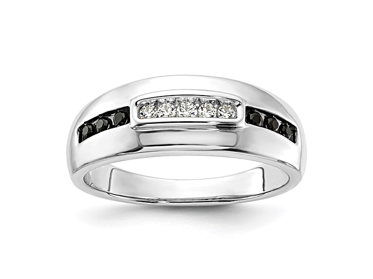 Rhodium Over 14K White Gold White and Black Diamond Men's Ring 0.25ctw