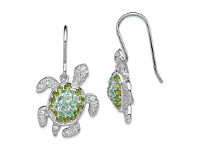 Rhodium Over Sterling Silver Multi Cubic Zirconia Turtle Dangle Earrings