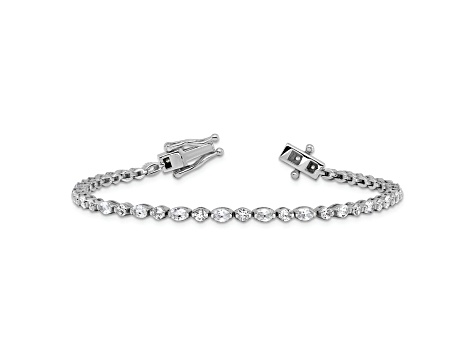 Rhodium Over Sterling Silver Polished Round and Oval Cubic Zirconia Tennis Bracelet