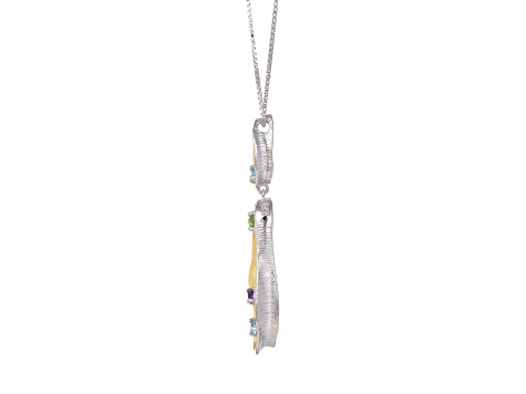 Mixed Gemstone Rhodium and 14K Yellow Gold Over Sterling Silver Pendant With Chain