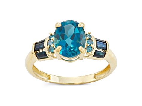 London Blue Topaz and Sapphire with Diamond 10K Yellow Gold Ring 2.51ctw