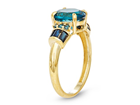 London Blue Topaz and Sapphire with Diamond 10K Yellow Gold Ring 2.51ctw