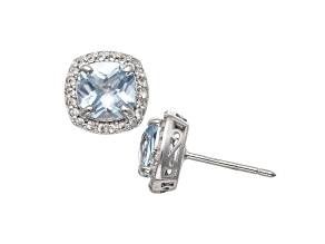 Blue Lab Created Spinel Sterling Silver Halo Stud Earrings 2.84ctw