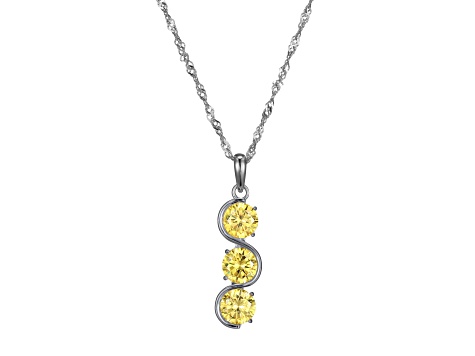 Yellow Cubic Zirconia Platinum Over Sterling Silver November Birthstone Pendant 5.98ctw