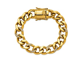 White Cubic Zirconia Stainless Steel Polished Yellow IP Plated Men's Bracelet