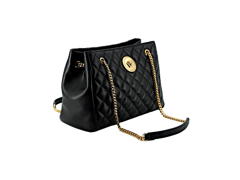 Versace La Medusa Nappa Quilted Black Leather Large Tote Bag