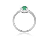 Rhodium Over Sterling Silver Round Emerald and Moissanite Halo Ring