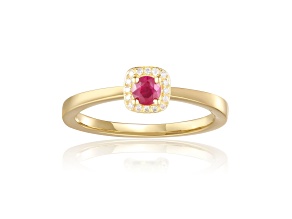 14K Yellow Gold Over Sterling Silver Round Ruby and Moissanite Halo Ring