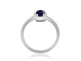 Rhodium Over Sterling Silver Round Blue Sapphire and Moissanite Halo Ring