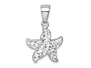 Rhodium Over Sterling Silver Polished White Crystal Starfish Pendant