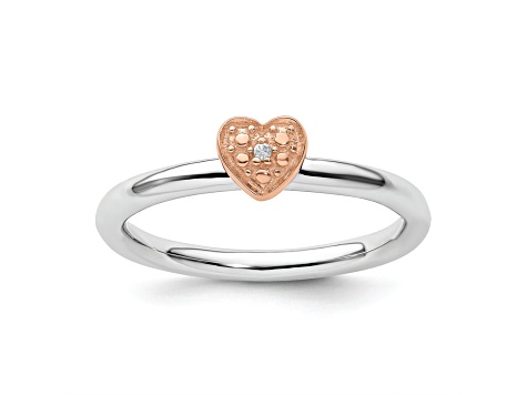 14K Rose Gold Over Sterling Silver Stackable Expressions Diamond Heart Ring 0.005ctw