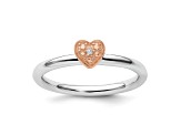 14K Rose Gold Over Sterling Silver Stackable Expressions Diamond Heart Ring 0.005ctw
