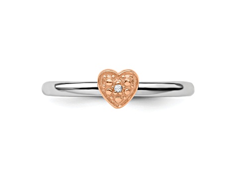 14K Rose Gold Over Sterling Silver Stackable Expressions Diamond Heart Ring 0.005ctw