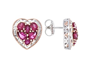 Red Rubellite Rhodium & 18k Rose Gold Over Palladium Sterling Silver Stud Earrings 0.98ctw