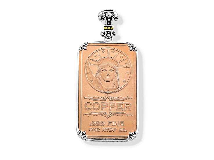 Silver Treasures By Samuel B. 1oz Copper Statue Of Liberty Ingot with Sterling Silver/18k Gold Frame