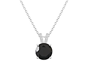 8mm Round Black Onyx With Diamond Accents Rhodium Over Sterling Silver Pendant with Chain