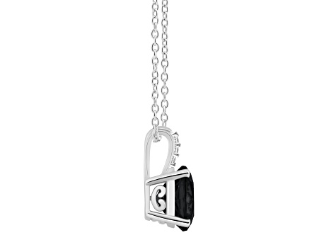 8mm Round Black Onyx With Diamond Accents Rhodium Over Sterling Silver Pendant with Chain