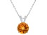 8mm Round Citrine With Diamond Accents Rhodium Over Sterling Silver Pendant with Chain