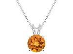 8mm Round Citrine With Diamond Accents Rhodium Over Sterling Silver Pendant with Chain