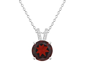 8mm Round Garnet With Diamond Accents Rhodium Over Sterling Silver Pendant with Chain