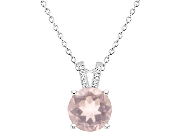 Picture of 8mm Round Rose Quartz With Diamond Accents Rhodium Over Sterling Silver Pendant with Chain