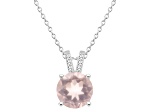 8mm Round Rose Quartz With Diamond Accents Rhodium Over Sterling Silver Pendant with Chain